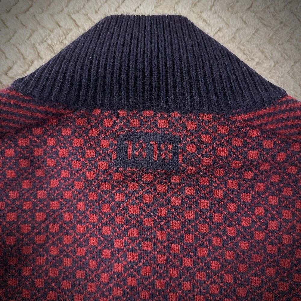 Brooks Brothers Men's‎ XL Nordic Wool Sweater half zip Burgundy navy Cabin Cozy